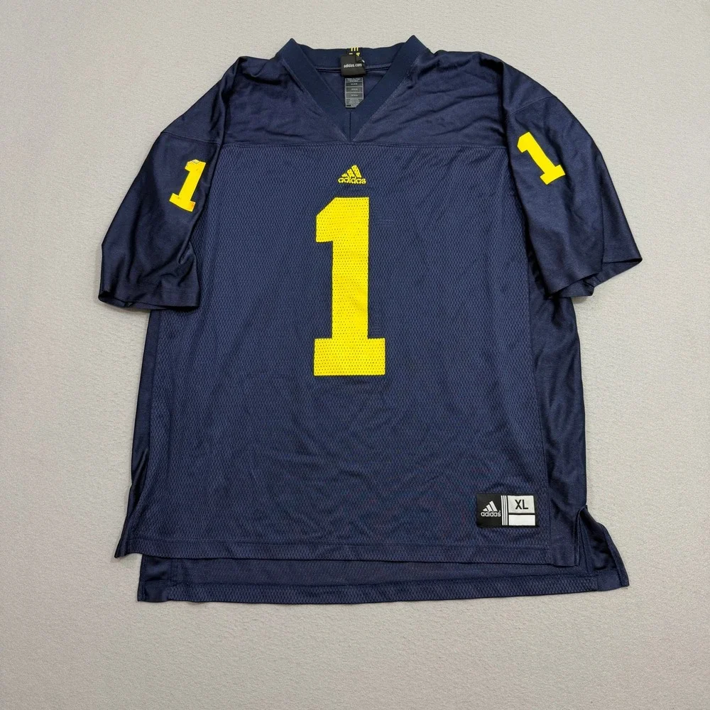 Adidas Football Jersey Mens XL Navy Michigan Wolverines 1 Mesh V-Neck NCAA y2k